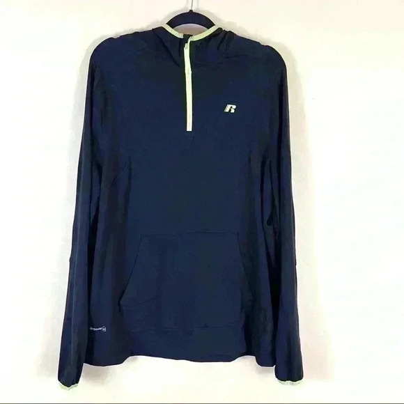 Russell Black Dri Power 360 Thumb Hole 3/4 Zip Athletic Running Hoodie Size L - Picture 1 of 11